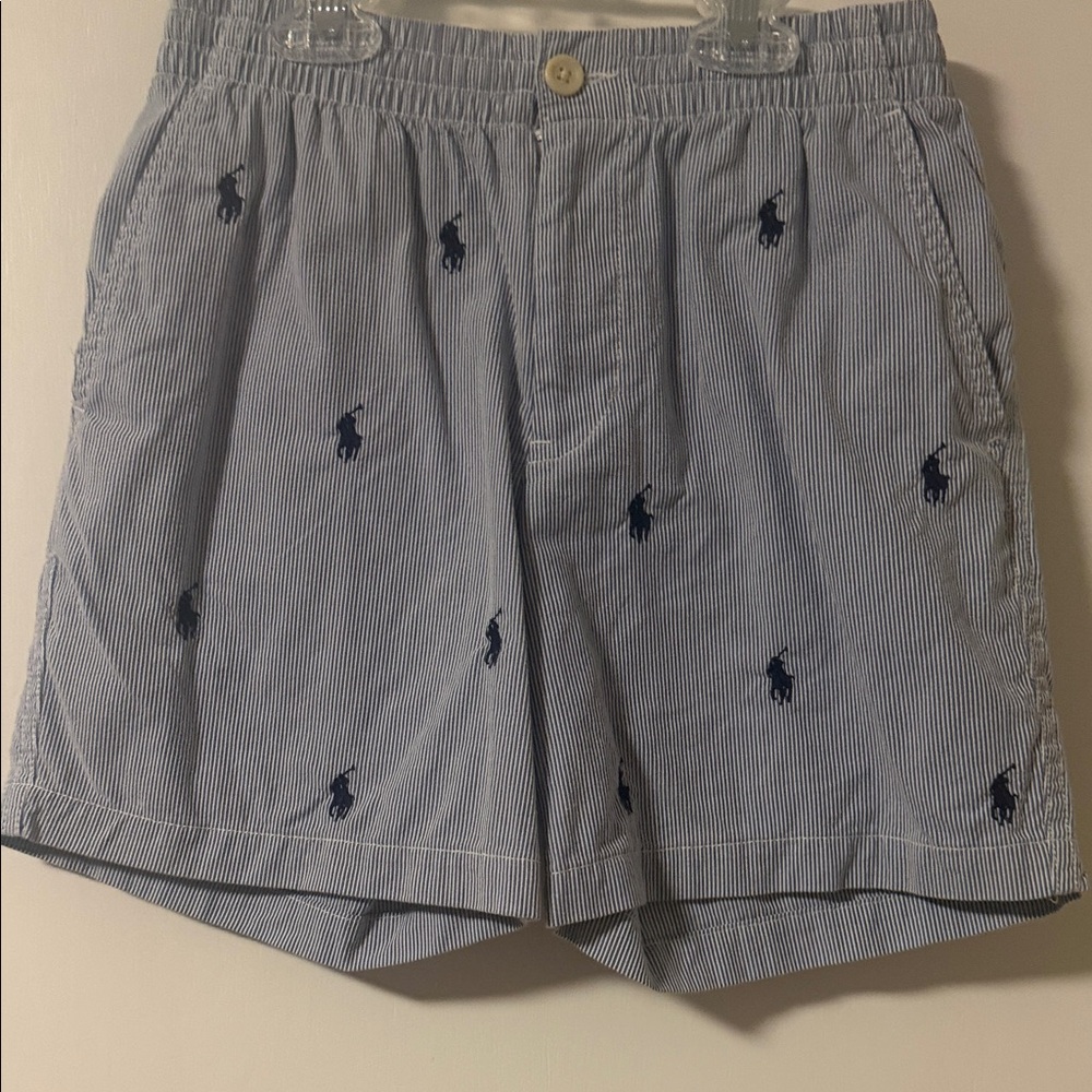 Ralph Lauren Blue and White Striped Polo Pony Embroidered Shorts Boys size 8 EUC